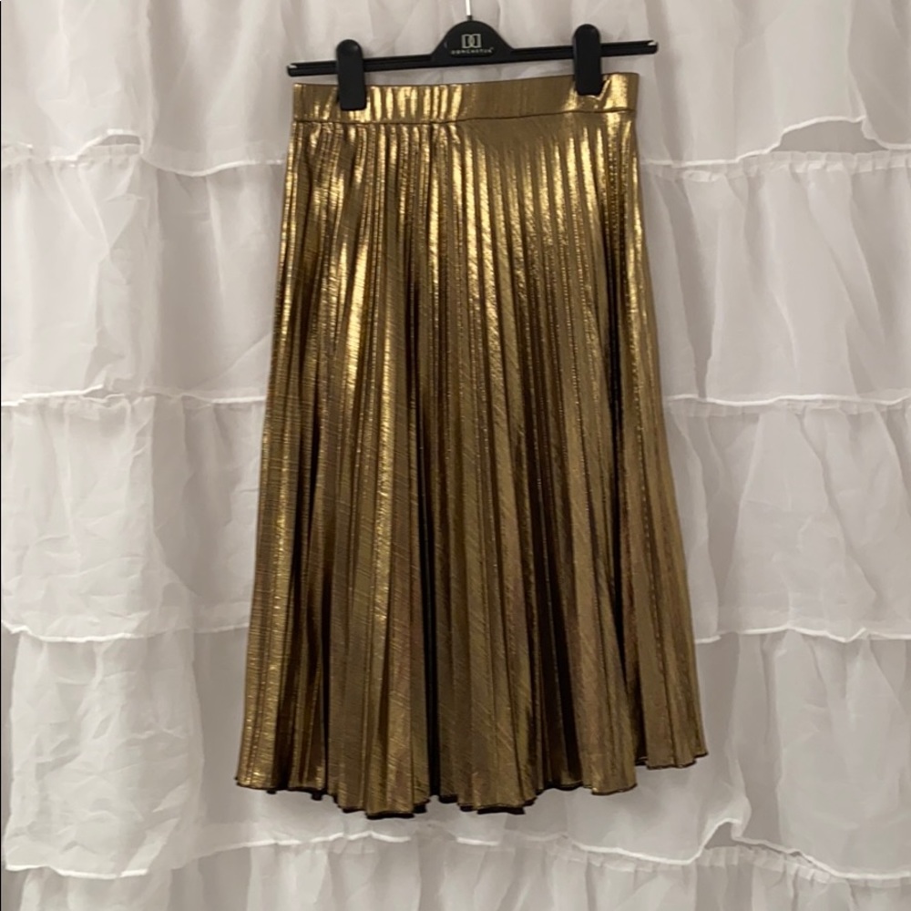 Gold Midi Party Skirt with Side Zip Size L